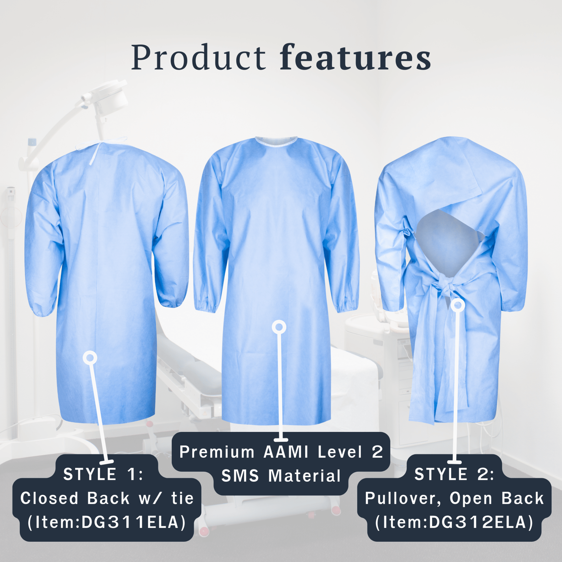 AAMI Level 2 Isolation Gowns - Made in the USA - Pullover Style - 25 pcs - DisposableGowns.com