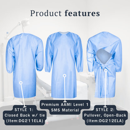 AAMI Level 1 Isolation Gowns - Made in the USA - Closed Back Style - 25 pcs - DisposableGowns | Made in America