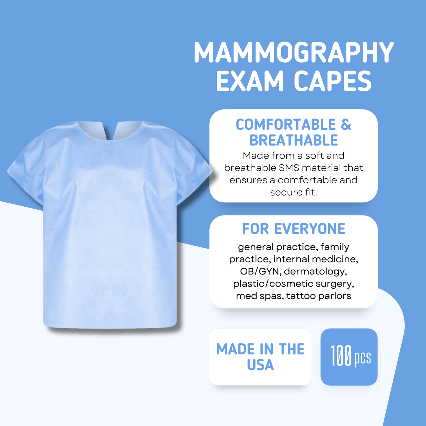 Disposable Mammography Exam Cape - Made in The USA - 100 pcs - DisposableGowns.com