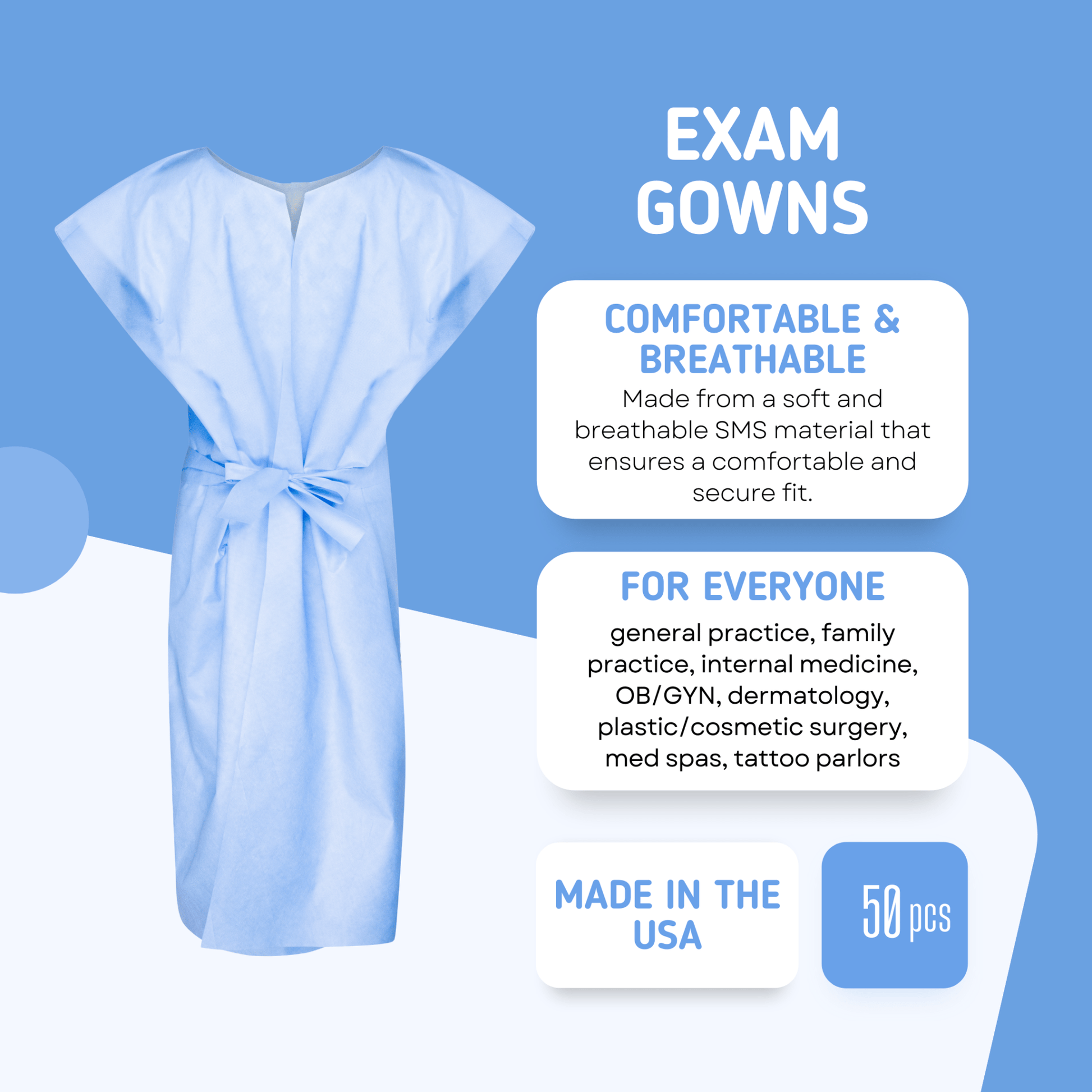 Disposable Medical Exam Gowns - Made in the USA - 50 pcs - DisposableGowns.com