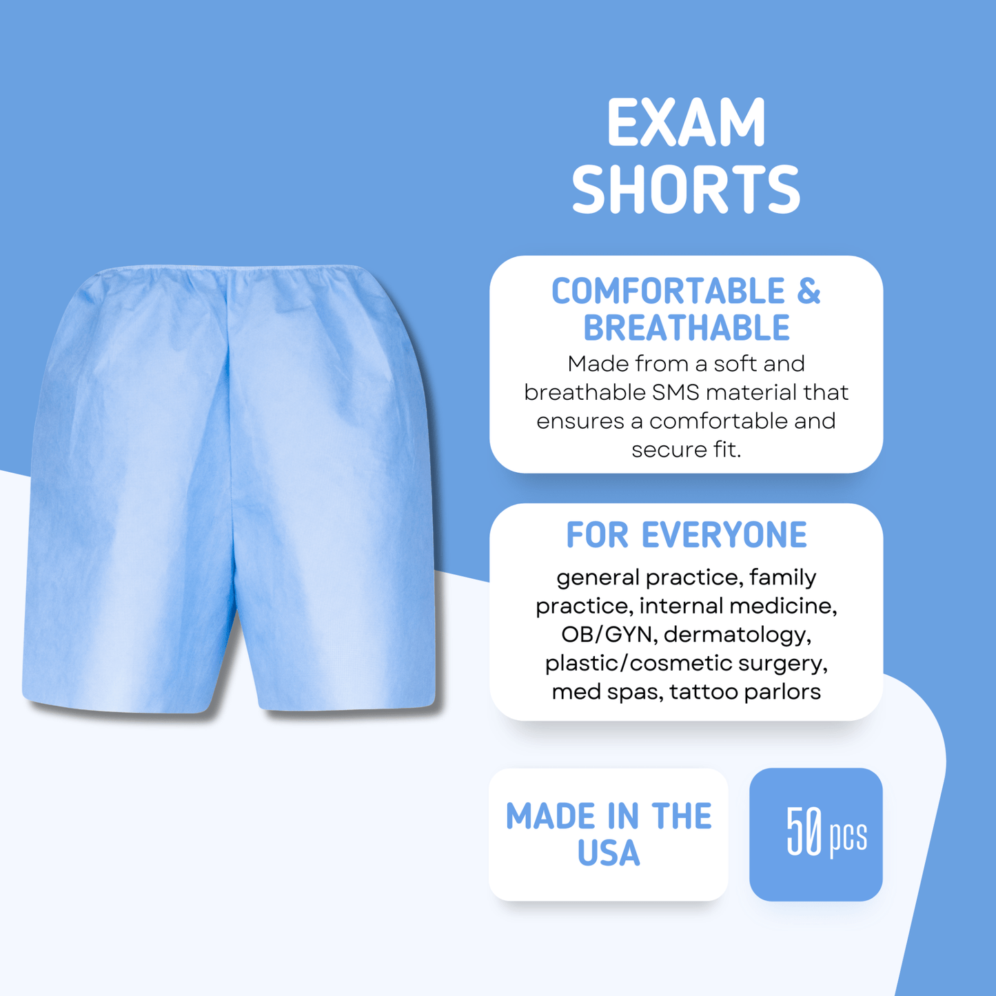 Disposable Medical Exam Shorts - Made in the USA - 50 pcs - DisposableGowns.com